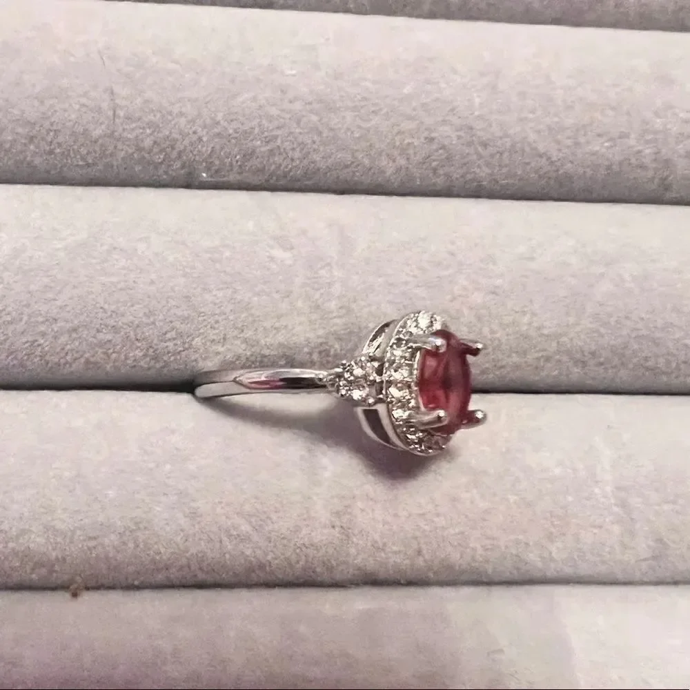 NEW Silver Tone Faux Ruby And Diamond Crystal Ring